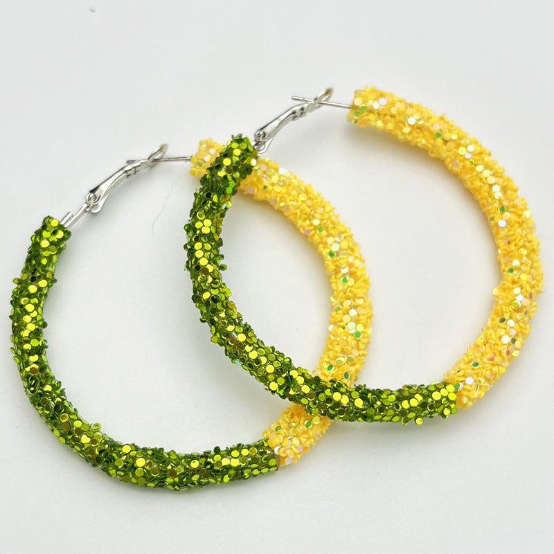 Wholesale 2 Pair/Pack Stadium Atmosphere Sports Exaggerated Personality Rugby Basketball Football Shiny Big Hoop Earrings